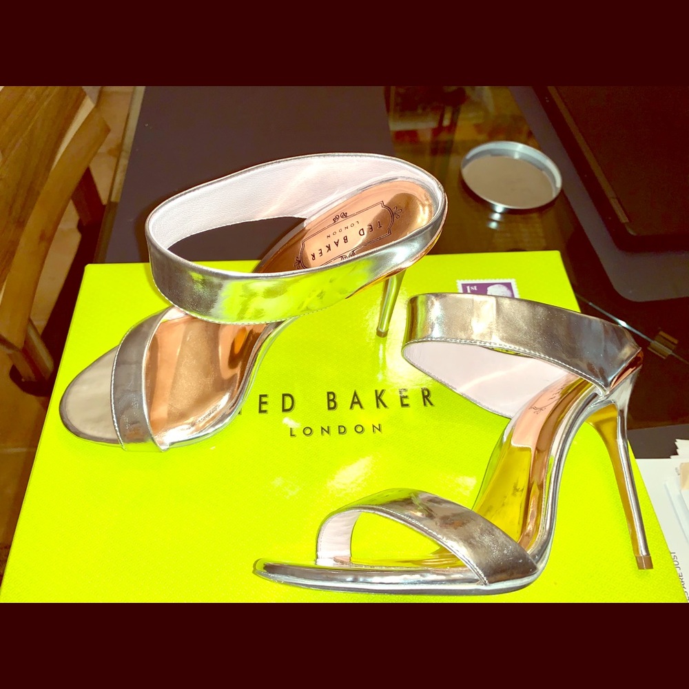 Brand new, Ted Baker high heeled silver sandal.